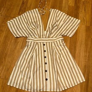 essue Beige and White Striped Mini Dress